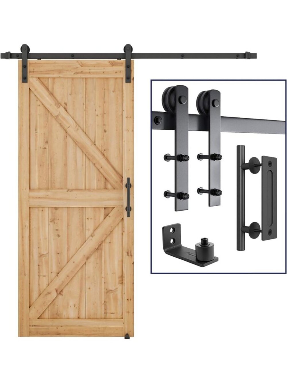 6.8 FT Heavy Duty Sliding Barn Door Hardware Kit - Sturdy Black Design